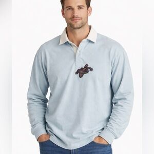 BIRDWELL BEACH BRITCHES x Noah Men’s Light Blue Long Sleeve Polo Shirt (X-LARGE)